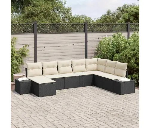 8 Gabalu Dārza Dīvānu Komplekts Ar Spilveniem, Melnā Poli Rotangpalmas Vidaxl