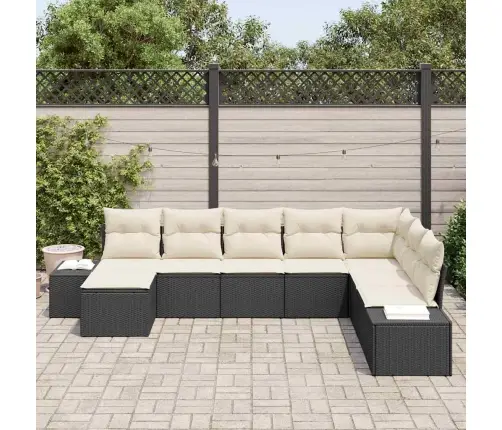 8 Gabalu Dārza Dīvānu Komplekts Ar Spilveniem, Melnā Poli Rotangpalmas Vidaxl