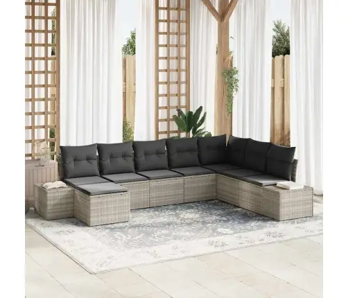 8 Daļu Dārza Dīvānu Komplekts Ar Spilveniem Gaiši Pelēka Poli Rotangpalma Vidaxl