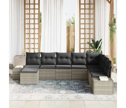 8 Daļu Dārza Dīvānu Komplekts Ar Spilveniem Gaiši Pelēka Poli Rotangpalma Vidaxl