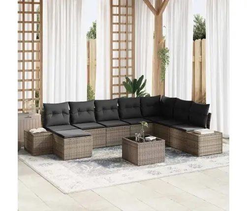 Dārza Dīvānu Komplekts 9 Pcs Pelēka 319 X 209 X 85 Cm Vidaxl