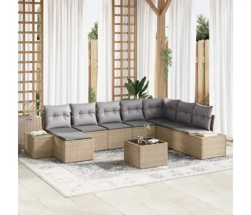 Sodo Sofų Rinkinys 8 Pcs Bežinė Ir Šviesiai Pilka Poliratanas