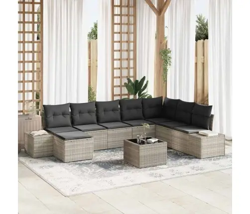 Sodo Sofų Rinkinys Su Pagalve 8 Pcs Šviesiai Pilka Poliratanas