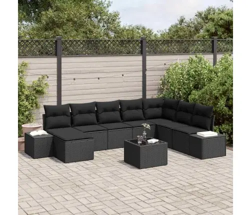 Sodo Sofų Rinkinys Su Pagalve 8 Pcs Juoda Poliratanas