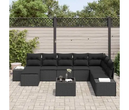 Sodo Sofų Rinkinys Su Pagalve 8 Pcs Juoda Poliratanas