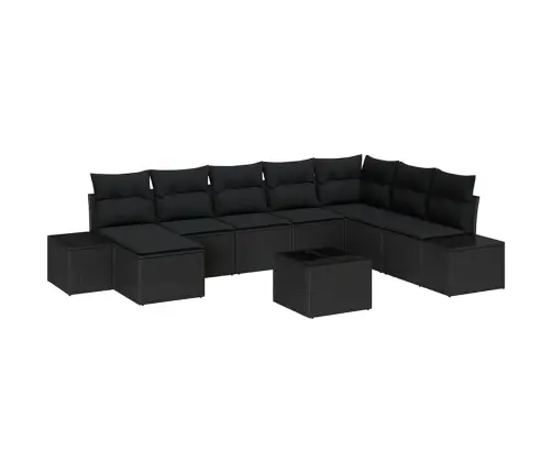 Sodo Sofų Rinkinys Su Pagalve 8 Pcs Juoda Poliratanas