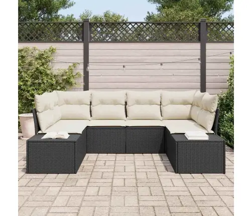 Sodo Sofų Rinkinys 6 Pcs Juoda Ir Kreminė Poli Ratanas