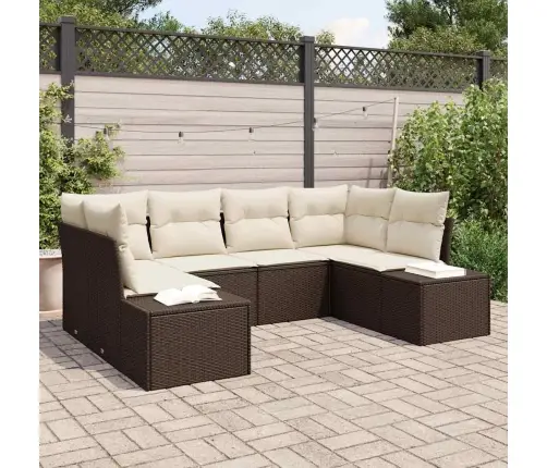 6 Gab Dārzs Dīvānu Komplekts Ar Spilveniem, Brūna Poli Rotangpalma Vidaxl