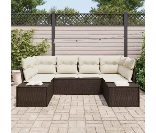 6 Gab Dārzs Dīvānu Komplekts Ar Spilveniem, Brūna Poli Rotangpalma Vidaxl