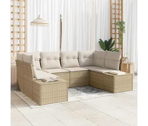 6 Gabalu Dārza Dīvānu Komplekts Ar Spilveniem Bēšā Poliraidu Vidaxl