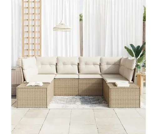 6 Gabalu Dārza Dīvānu Komplekts Ar Spilveniem Bēšā Poliraidu Vidaxl