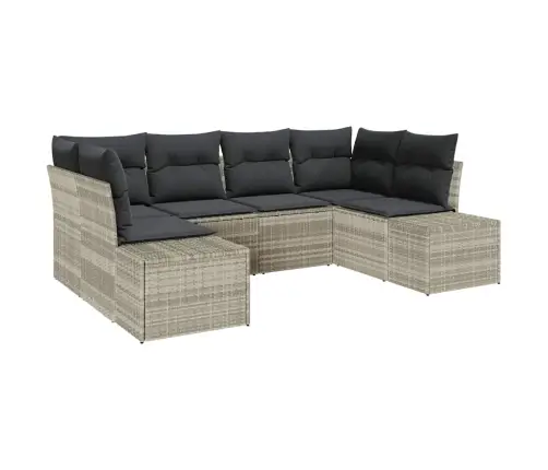 6 Daļu Dārza Dīvānu Komplekts Ar Spilveniem Gaiši Pelēks Poli Rotangpalma Vidaxl