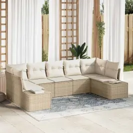 Dārza Dīvānu Komplekts Ar Spilvenu 7 Pcs Bēša Un Krēmkrāsa Vidaxl