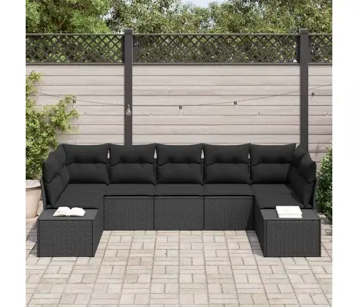 Sodo Sofų Rinkinys Su Saugykla 7 Pcs Juoda Poli Ratanas