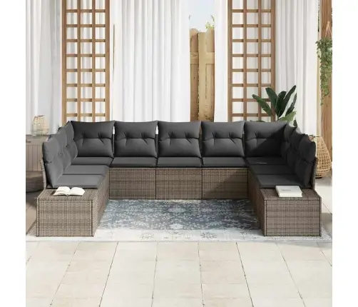 Sodo Sofų Rinkinys 9 Pcs Pilka 289 X 209 X 85 Cm Poli Ratanas