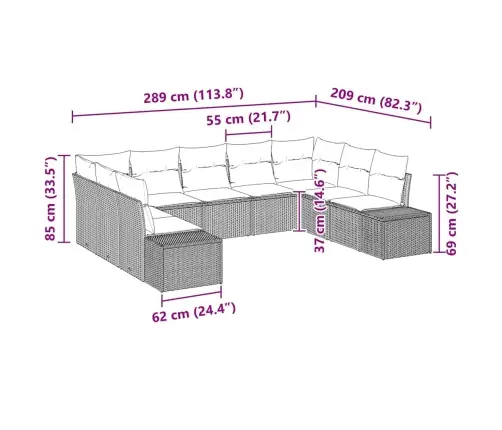Dārza Dīvānu Komplekts 9 Pcs Melna 289 X 209 X 85 Cm Vidaxl