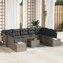 Sodo Sofų Rinkinys 10 Pcs Pilka 289 X 209 X 85 Cm Poli Ratanas