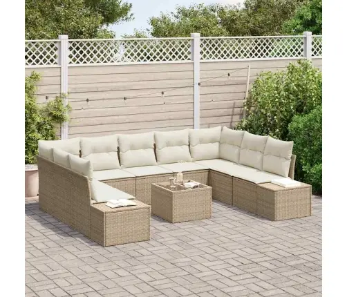 Dārza Dīvānu Komplekts Ar Spilvenu 10 Pcs Bēša Un Krēmkrāsa Vidaxl