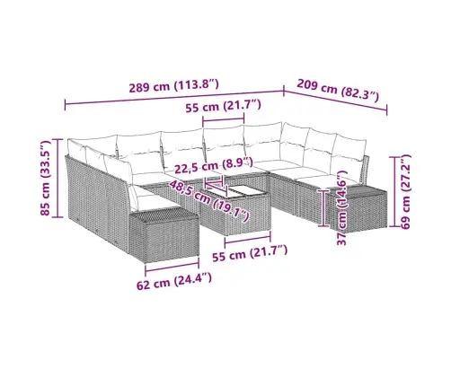 Dārza Dīvānu Komplekts Ar Spilvenu 10 Pcs Bēša Un Krēmkrāsa Vidaxl