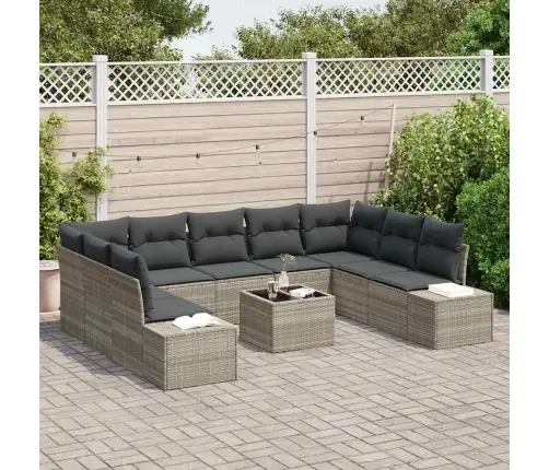 Sodo Sofų Rinkinys Su Pagalve 9 Pcs Šviesiai Pilka Poliratanas