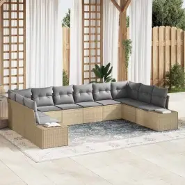 Dārza Dīvānu Komplekts Ar Spilvenu 10 Pcs Bēša Un Gaiši Pelēka Vidaxl