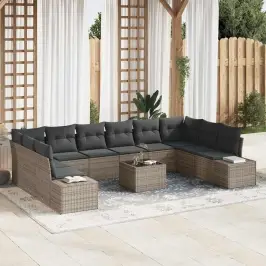 Sodo Sofų Rinkinys 11 Pcs Pilka 344 X 209 X 85 Cm Poli Ratanas
