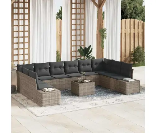 10 Gab. Dārza Dīvānu Komplekts Ar Spilveniem Melnā Polietilēna Rotangpalmas Vidaxl