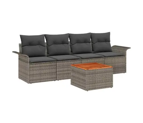 5 Daļu Dārza Dīvānu Komplekts Ar Spilveniem, Pelēks, Poli Rotangpalma, Akācija Vidaxl
