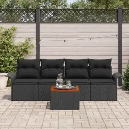 Sodo Sofų Rinkinys Su Pagalve 5 Pcs Juoda 55 X 55 X 37 Cm