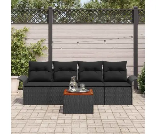 5 Gabalu Dārza Dīvānu Komplekts Ar Spilveniem Melnā Polietilēna Rotangpalmas Akācijā Vidaxl