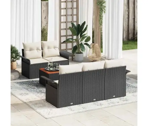 Sodo Sofų Rinkinys Su Pagalve Su Pagalve 6 Pcs Juoda Ir Kreminė