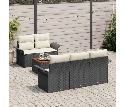 Sodo Sofų Rinkinys Su Pagalve Su Pagalve 6 Pcs Juoda Ir Kreminė