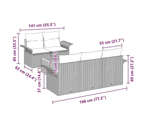Sodo Sofų Rinkinys Su Pagalve Su Pagalve 6 Pcs Juoda Ir Kreminė