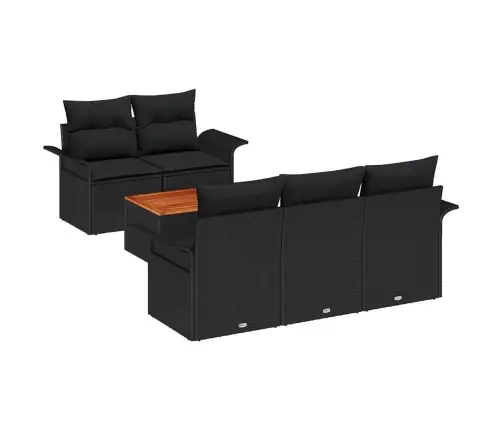 6 Daļīgs Dārza Dīvānu Komplekts Ar Spilveniem Melns Polietilēna Rotangpalma Akācija Vidaxl