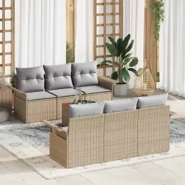 Dārza Dīvānu Komplekts Ar Spilvenu 7 Pcs Bēša Un Gaiši Pelēka Vidaxl
