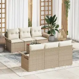 Dārza Dīvānu Komplekts 7 Pcs Bēšs Un Krēms 55 X 55 X 37 Cm Vidaxl