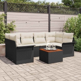 Sodo Sofų Rinkinys 7 Pcs Juoda Ir Kreminė 55 X 55 X 37 Cm