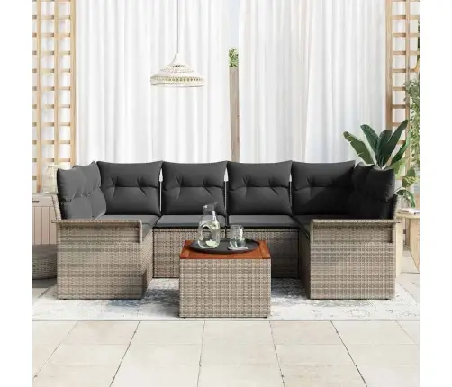 7 Gabalu Dārza Dīvānu Komplekts Ar Spilveniem Pelēks Poli Rotangpalma Akācija Vidaxl