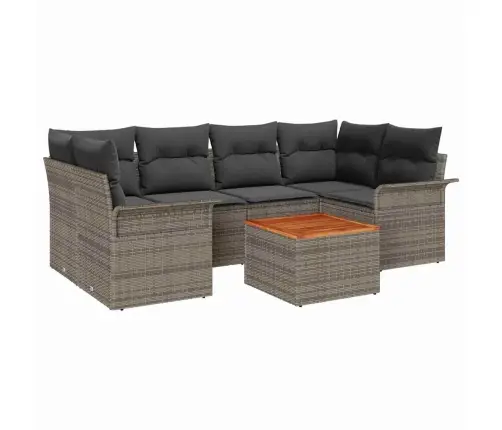 7 Gabalu Dārza Dīvānu Komplekts Ar Spilveniem Pelēks Poli Rotangpalma Akācija Vidaxl