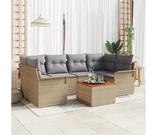Sodo Sofų Rinkinys Su Pagalve 7 Pcs Bežinė Ir Šviesiai Pilka