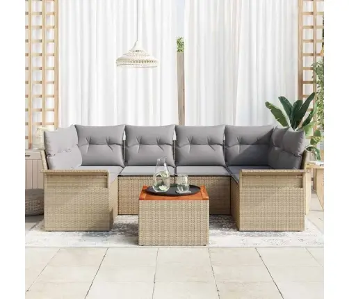 Sodo Sofų Rinkinys Su Pagalve 7 Pcs Bežinė Ir Šviesiai Pilka