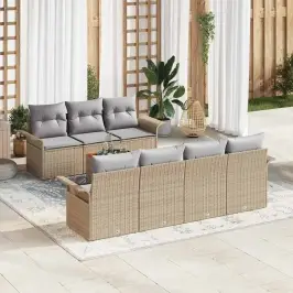 Dārza Dīvānu Komplekts Ar Spilvenu 8 Pcs Bēša Un Gaiši Pelēka Vidaxl