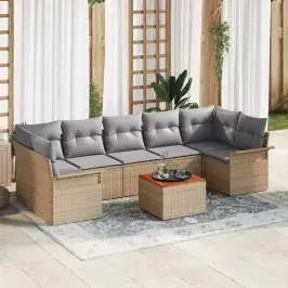 Dārza Dīvānu Komplekts Ar Spilvenu 8 Pcs Bēša Un Gaiši Pelēka Vidaxl