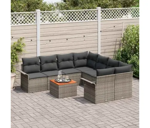 9 Daļu Dārza Dīvānu Komplekts Ar Spilveniem Pelēks Poli Rotangpalma Akācija Vidaxl