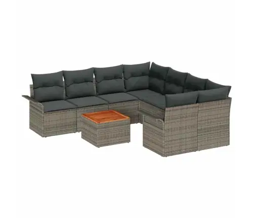 9 Daļu Dārza Dīvānu Komplekts Ar Spilveniem Pelēks Poli Rotangpalma Akācija Vidaxl