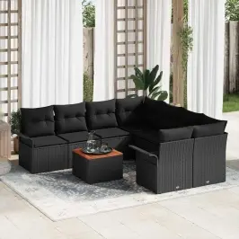 Dārza Dīvānu Komplekts Ar Spilvenu 9 Pcs Melna 55 X 55 X 37 Cm Vidaxl