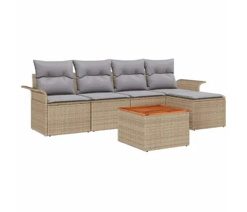 6 Daļu Dārza Dīvānu Komplekts Ar Spilveniem Bēšs Poli Ratanā Acacia Vidaxl