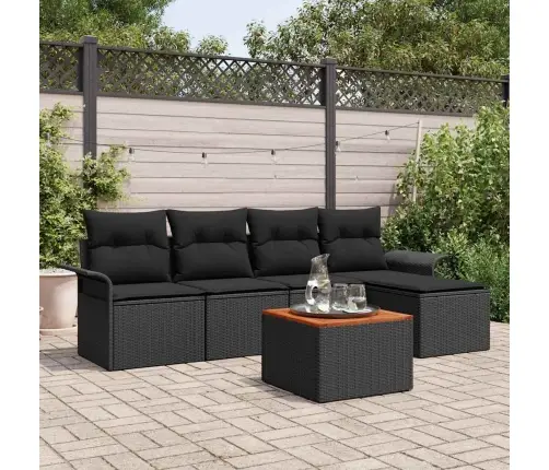 6 Daļu Dārza Dīvānu Komplekts Ar Spilveniem Melnā Poliratanā Akācija Vidaxl