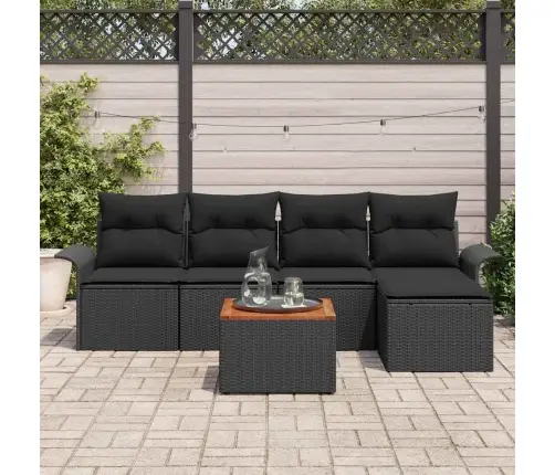 6 Daļu Dārza Dīvānu Komplekts Ar Spilveniem Melnā Poliratanā Akācija Vidaxl