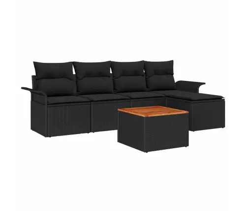 6 Daļu Dārza Dīvānu Komplekts Ar Spilveniem Melnā Poliratanā Akācija Vidaxl